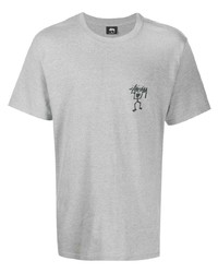 Мужская серая футболка с круглым вырезом с принтом от Stussy