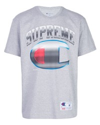 Мужская серая футболка с круглым вырезом с принтом от Supreme