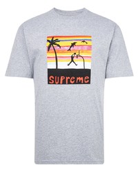 Мужская серая футболка с круглым вырезом с принтом от Supreme