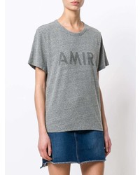 Женская серая футболка с круглым вырезом с принтом от Amiri