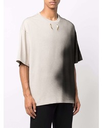 Мужская серая футболка с круглым вырезом с принтом от Roberto Cavalli