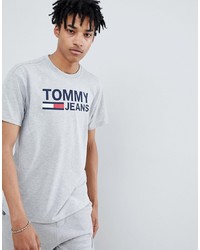 Мужская серая футболка с круглым вырезом с принтом от Tommy Jeans