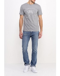 Мужская серая футболка с круглым вырезом с принтом от Trussardi Jeans