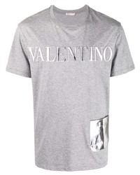 Мужская серая футболка с круглым вырезом с принтом от Valentino