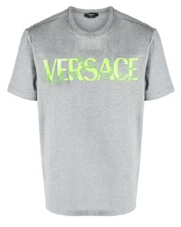 Мужская серая футболка с круглым вырезом с принтом от Versace