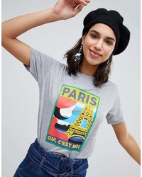 Женская серая футболка с круглым вырезом с принтом