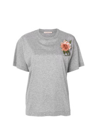 Женская серая футболка с круглым вырезом с украшением от Christopher Kane