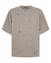 Мужская серая футболка с круглым вырезом с украшением от Dolce & Gabbana
