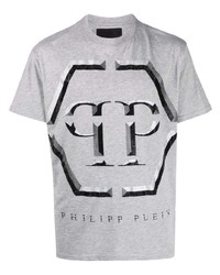 Мужская серая футболка с круглым вырезом с украшением от Philipp Plein