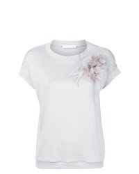 Женская серая футболка с круглым вырезом с цветочным принтом от Fabiana Filippi
