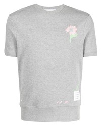 Мужская серая футболка с круглым вырезом с цветочным принтом от Thom Browne
