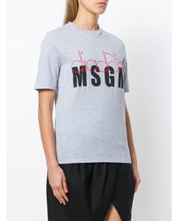 Женская серая футболка с круглым вырезом с цветочным принтом от MSGM