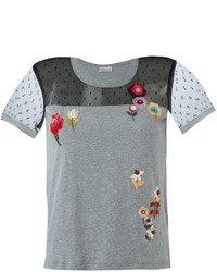 Женская серая футболка с пайетками с цветочным принтом от RED Valentino