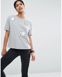 Серая футболка с пайетками со звездами