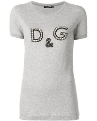 Женская серая футболка с принтом от Dolce & Gabbana