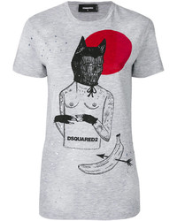 Женская серая футболка с принтом от Dsquared2