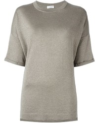 Женская серая шелковая вязаная футболка от Brunello Cucinelli