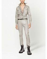 Мужская серая шелковая классическая рубашка от Dolce & Gabbana