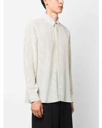 Мужская серая шелковая рубашка с длинным рукавом в горошек от Saint Laurent