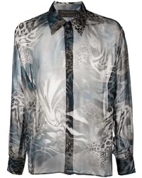 Мужская серая шелковая рубашка с длинным рукавом с принтом от Atu Body Couture