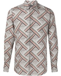 Мужская серая шелковая рубашка с длинным рукавом с принтом от Dolce & Gabbana