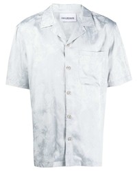 Мужская серая шелковая рубашка с коротким рукавом с принтом от Han Kjobenhavn