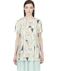 Женская серая шелковая футболка с геометрическим рисунком от Roksanda