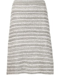Серая шелковая юбка в горизонтальную полоску от Carolina Herrera