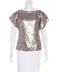 Серебряная блуза с коротким рукавом с пайетками