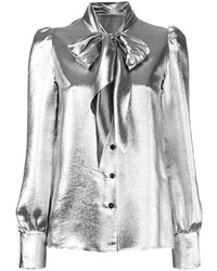 Серебряная блузка с длинным рукавом от Saint Laurent