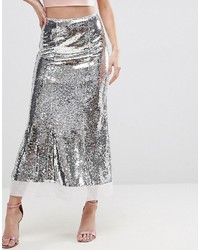 Серебряная длинная юбка с пайетками от Asos