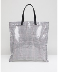 Серебряная кожаная большая сумка с принтом от ASOS DESIGN