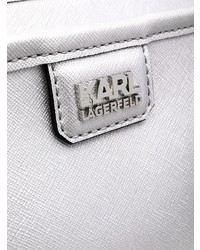 Серебряная кожаная большая сумка с принтом от Karl Lagerfeld