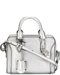 Серебряная кожаная большая сумка от Alexander McQueen