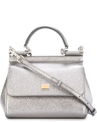 Серебряная кожаная большая сумка от Dolce & Gabbana