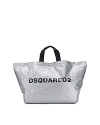 Серебряная кожаная большая сумка от Dsquared2