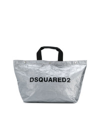 Серебряная кожаная большая сумка от Dsquared2