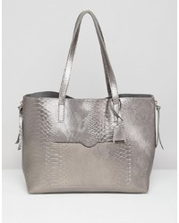 Серебряная кожаная большая сумка от Glamorous