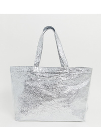 Серебряная кожаная большая сумка от Glamorous