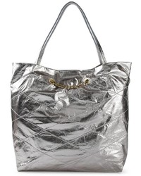 Серебряная кожаная большая сумка от Lanvin