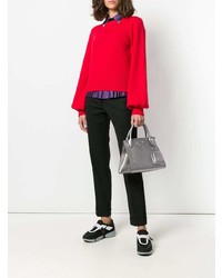 Серебряная кожаная большая сумка от Prada