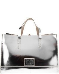 Серебряная кожаная большая сумка от Ralph Lauren