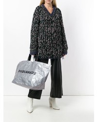 Серебряная кожаная большая сумка от Dsquared2