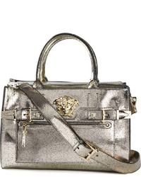 Серебряная кожаная большая сумка от Versace