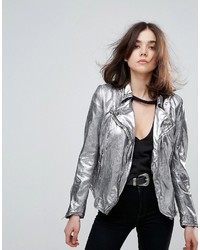 Женская серебряная кожаная куртка от Muu Baa