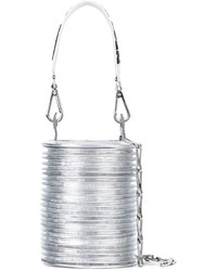 Серебряная кожаная сумка-мешок от Paco Rabanne