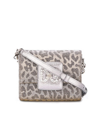 Серебряная кожаная сумка через плечо с леопардовым принтом от Dolce & Gabbana