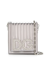 Серебряная кожаная сумка через плечо с украшением от Dolce & Gabbana