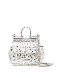 Серебряная кожаная сумка через плечо с украшением от Dolce & Gabbana