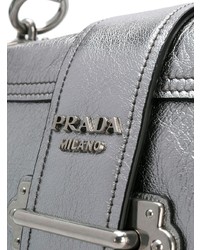 Серебряная кожаная сумка через плечо от Prada